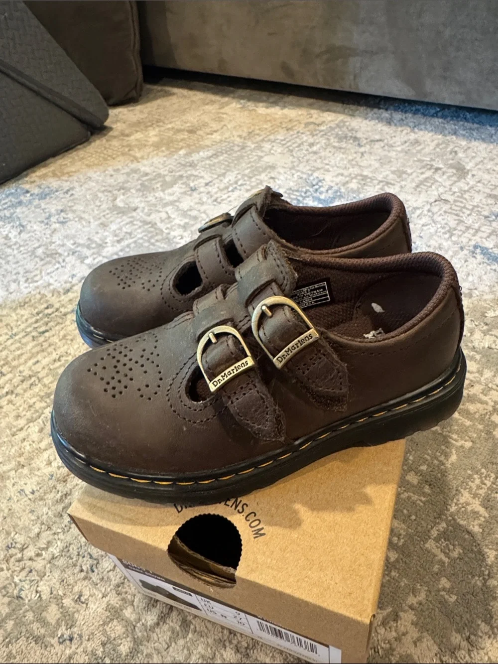 Dr. Martens Dark Brown 8065T Double-Buckle Kids Mary Jane Shoes